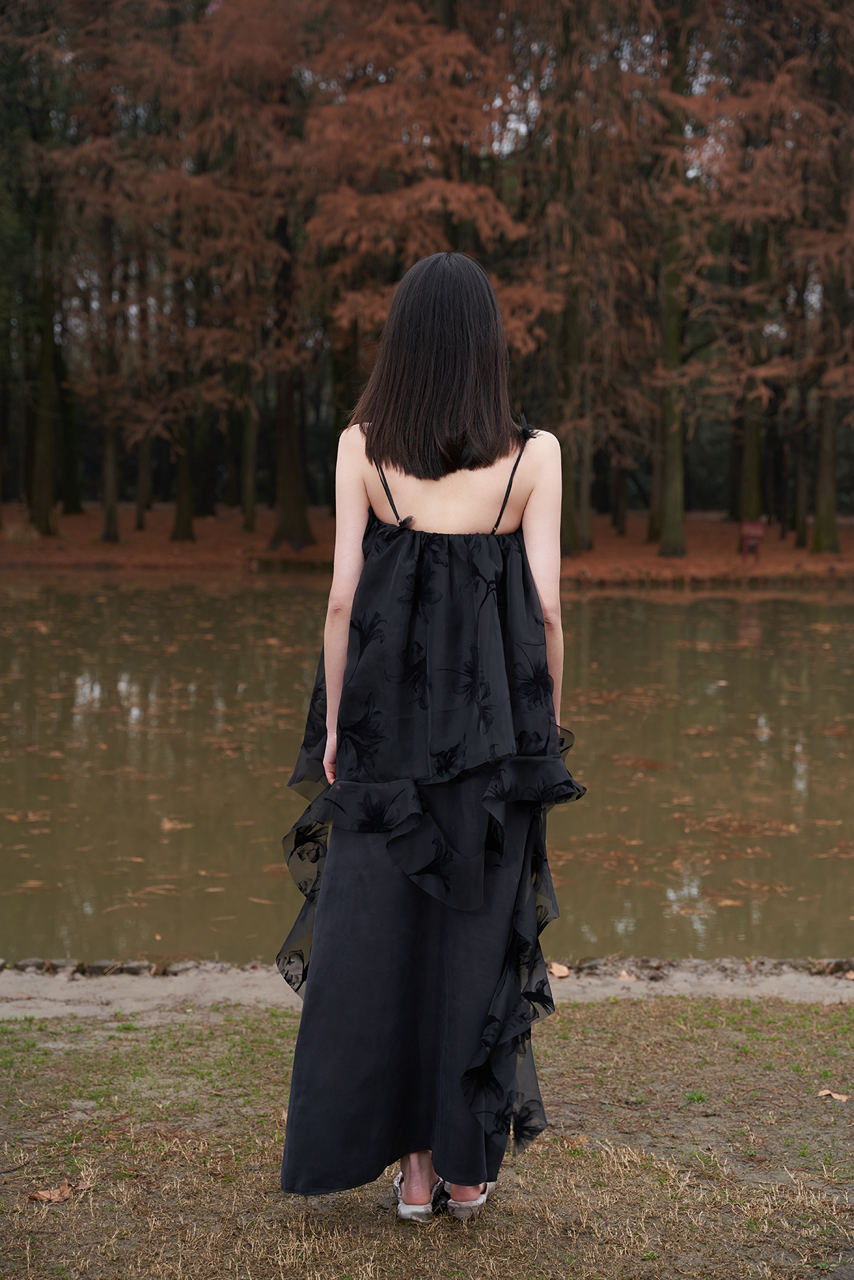 Butterfly Ruffle Dress in Black