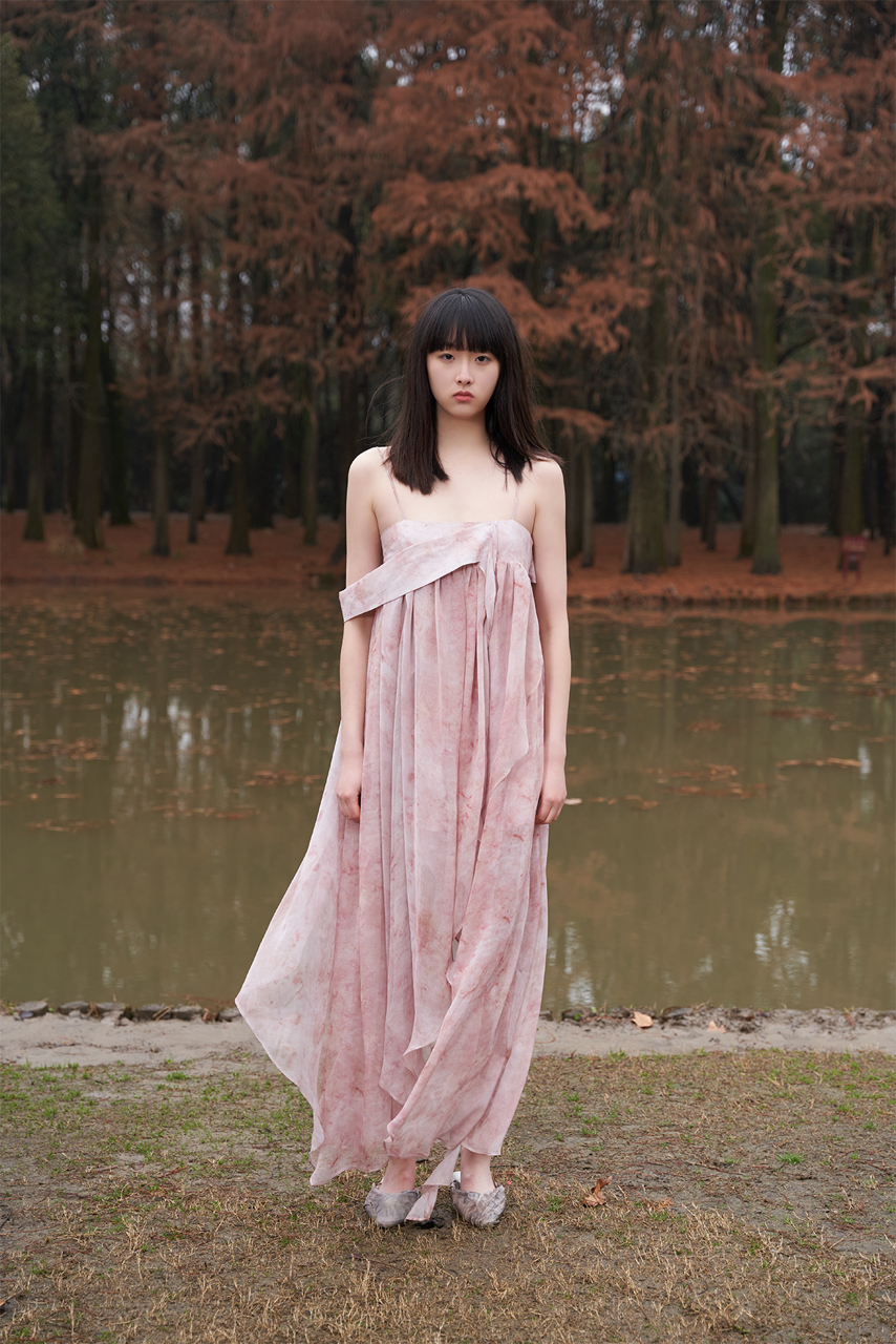 YUXUAN GIA pink printed midi dress resort