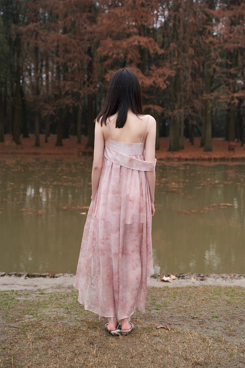 YUXUAN GIA pink printed midi dress resort _back