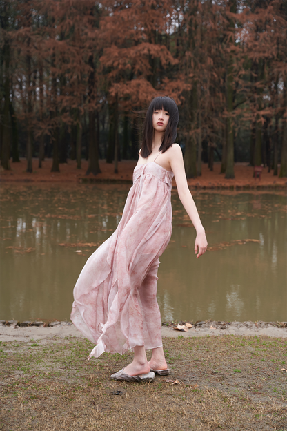 YUXUAN GIA pink printed midi dress resort _2