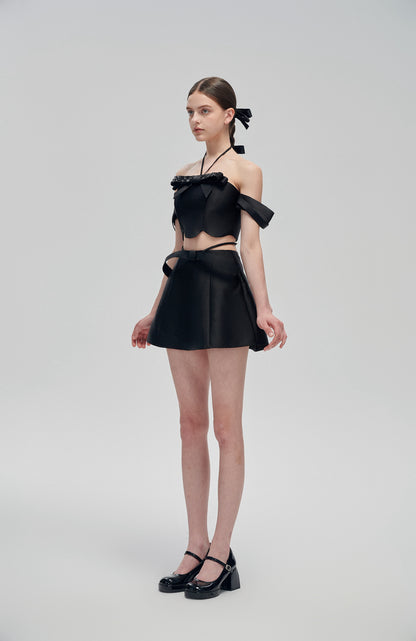 Black Bow Top and Mini Skirt Set