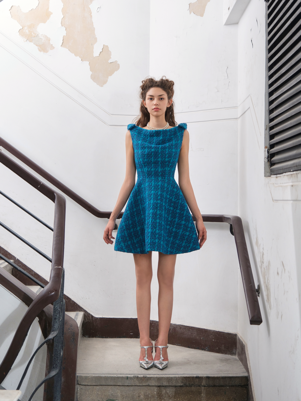 Blue Chequered Mini Dress