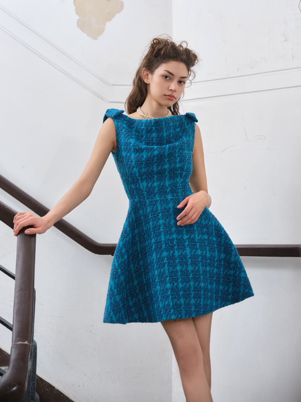 Blue Chequered Mini Dress