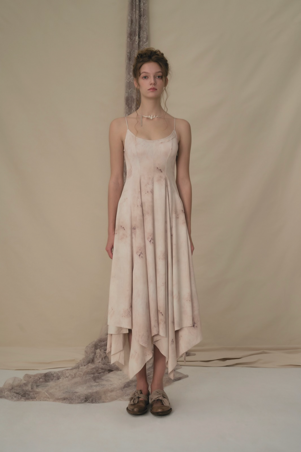 Beige Print Split Camisole Dress