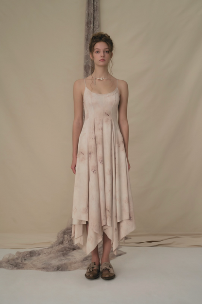 Beige Print Split Camisole Dress