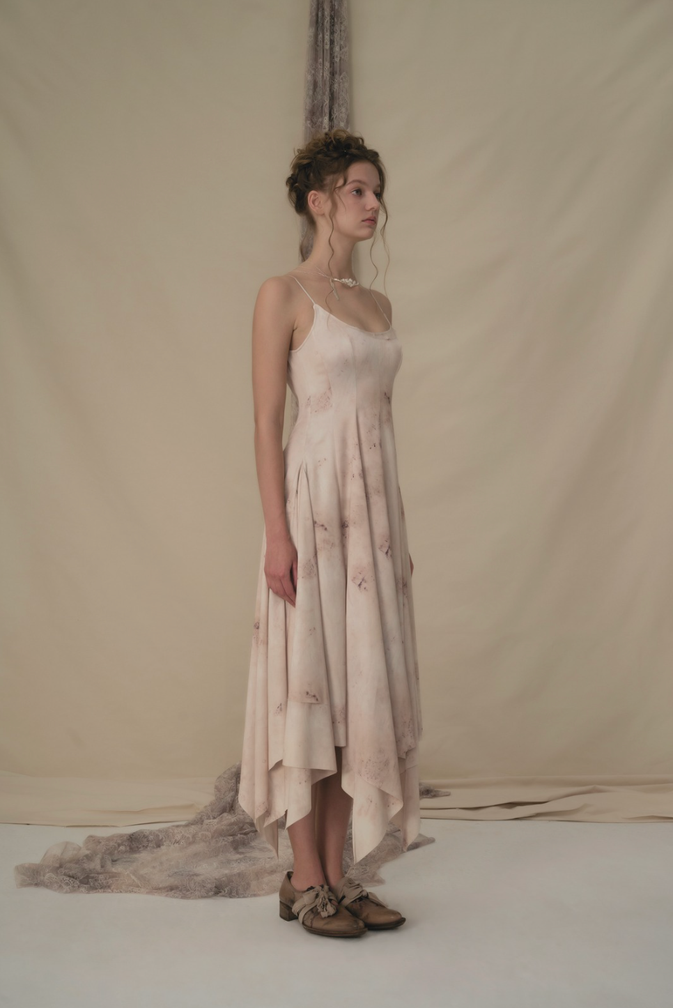 Beige Print Split Camisole Dress