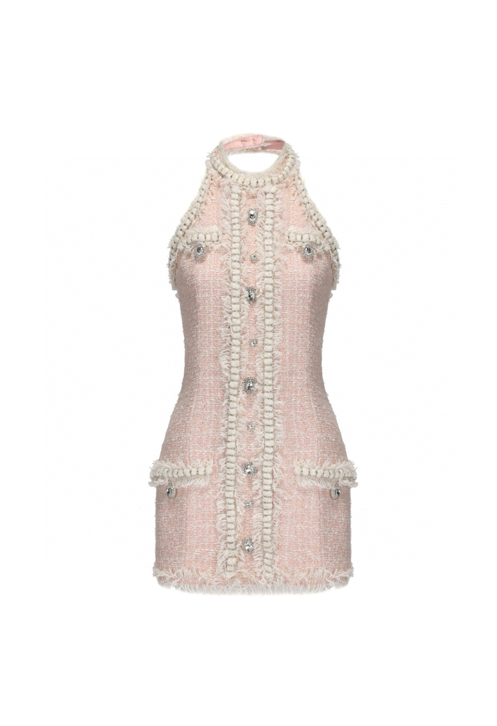 KINGWEN 24FW Tweed Pink Halter Mini Dress