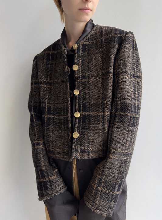 Round Neck Check Jacket