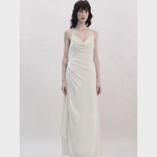 Elywood White Cowl Neck Maxi Dress