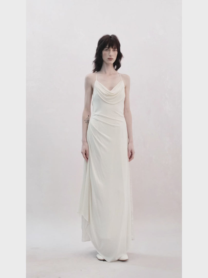 Elywood White Cowl Neck Maxi Dress