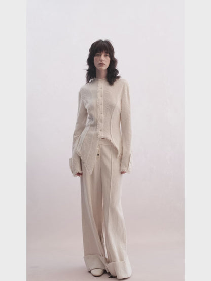 White Asymmetrical Wool Lace Shirt