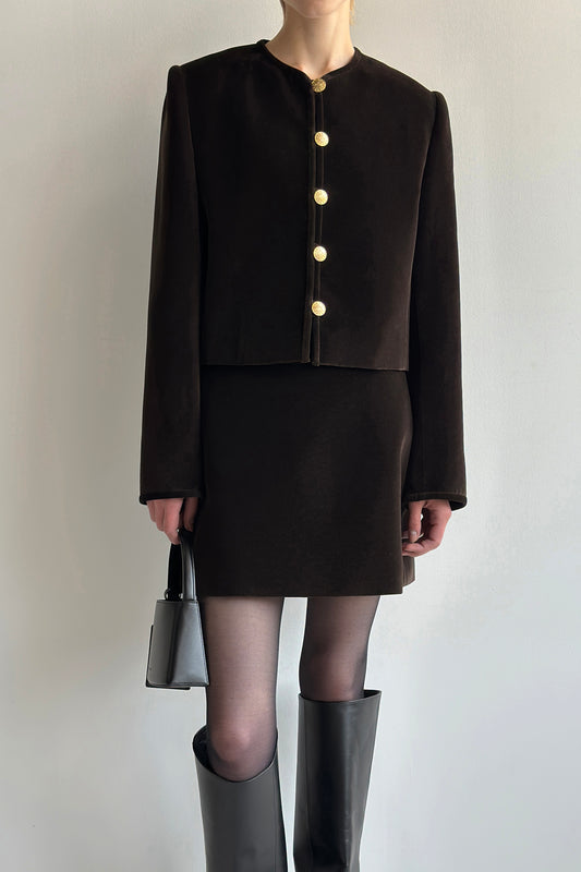 Dark Brown Round Neck Jacket