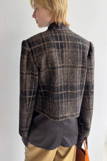 Round Neck Check Jacket