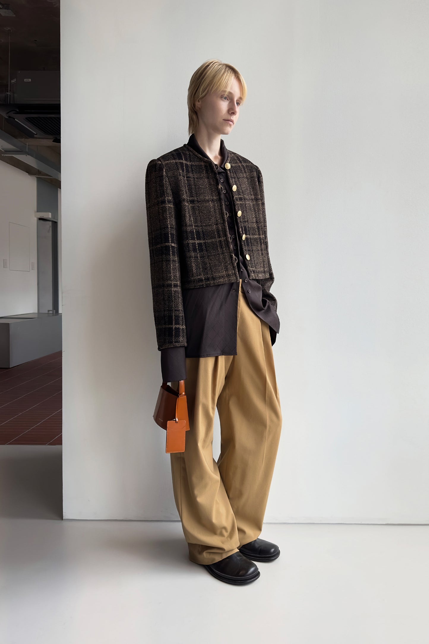Round Neck Check Jacket