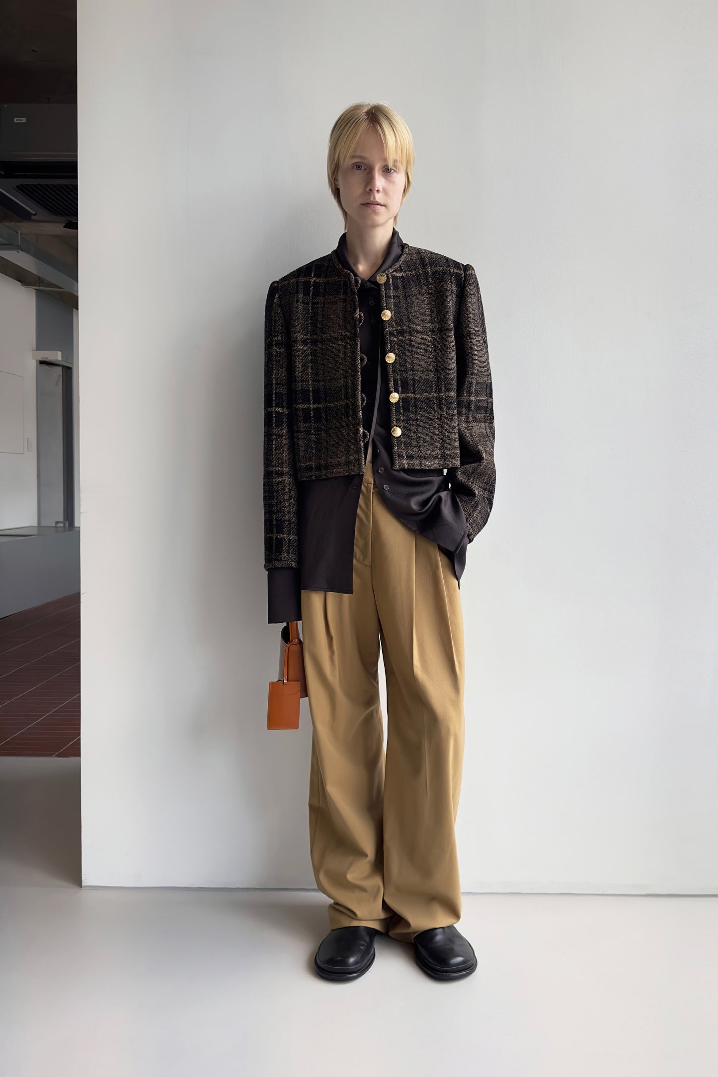 Round Neck Check Jacket