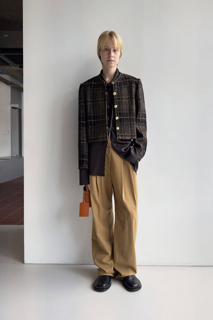 Round Neck Check Jacket
