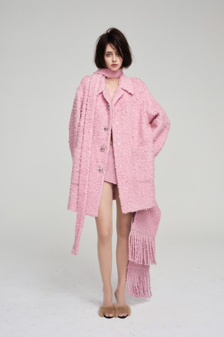 Pink Loop Wool Blend Coat