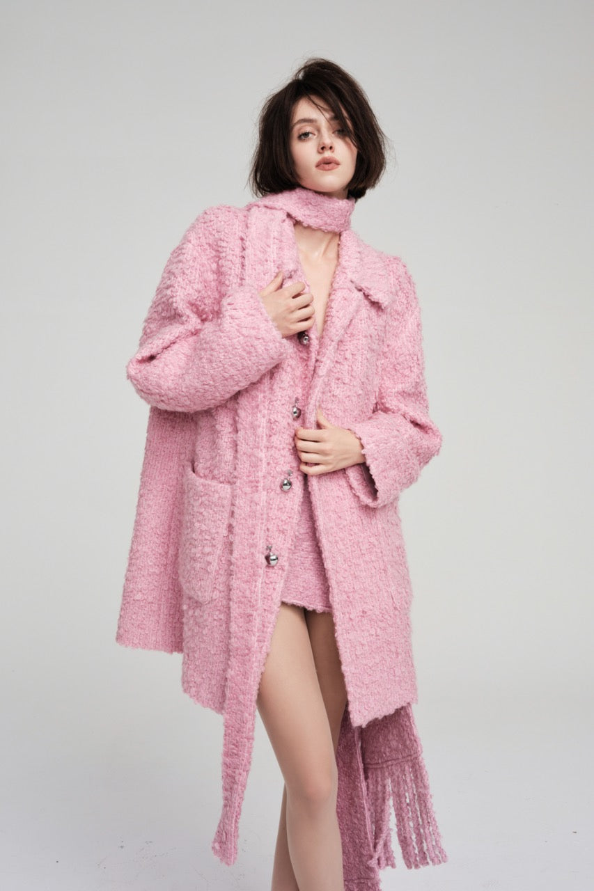 Pink Loop Wool Blend Coat