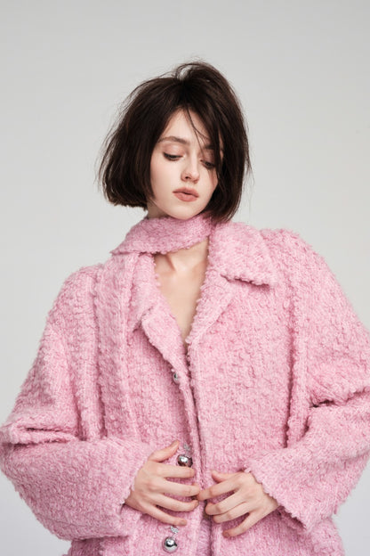 Pink Loop Wool Blend Coat