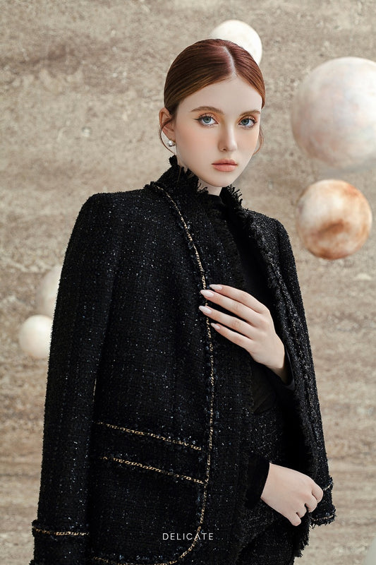 delicate black tweed jacket blazer