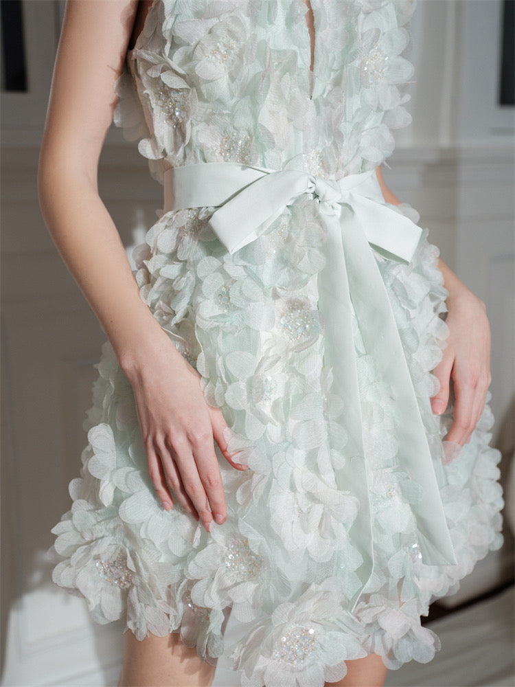 wardrobes by chen ice green blossom halter dress detail